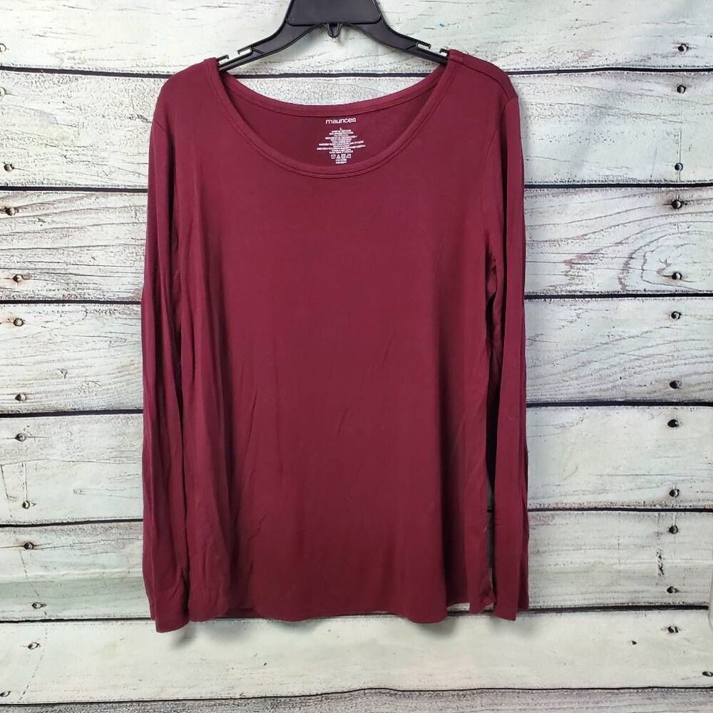 Maurices Burgundy Long Sleeve Tunic Top Women’s Size Large Stretchy Rayon Blend
